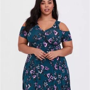 Floral Cold Shoulder Jersey Skater Dress